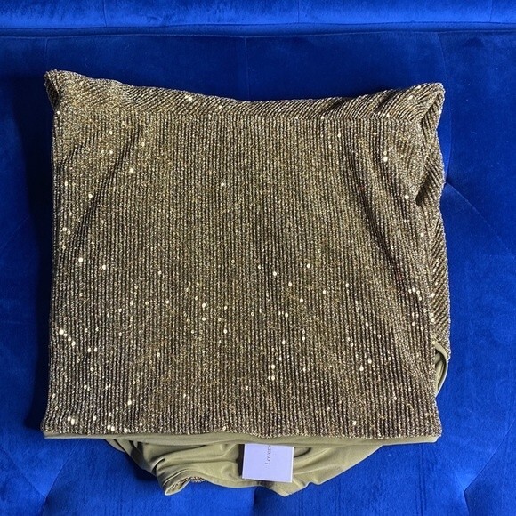 Lovers + Friends NWT Lyon Antique Gold Sequin Mini Halter Dress S - Picture 9 of 9